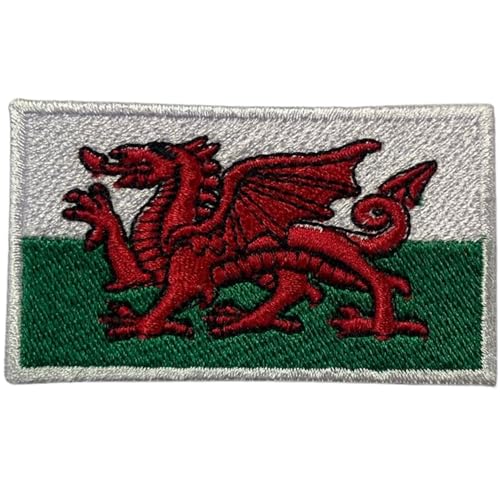 Bebuz Wales Flagge Patch bestickt Bügeln/Aufnähen Emblem Durable Wales Nationalsymbol Applikation für Kleidung Taschen Walisische Flagge von Be Buz