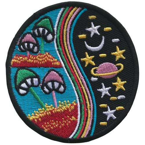 Bebuz Yin Yang Blau Natur Welt Galaxie Stickerei Bügelflicken für Kleidung Aufnäher Applikation für DIY Handwerk Denim Jacken Jeans Rucksäcke von Be Buz