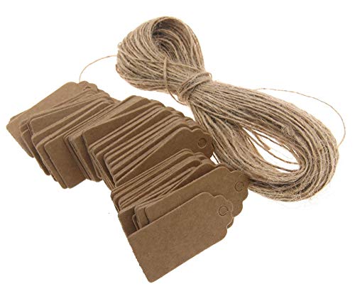 100tlg. Braunes Kraftpapier Anhänger Etiketten Geschenkanhänger Etikett Hochzeitsfeier Geschenkkarten 4 x 2 cm mit Jute Schnur 20M von Be In Your Mind