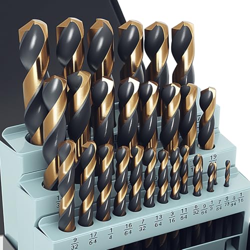 BeHappy Kobalt-Bohrer-Set, 135-Grad-Spitze, Hochgeschwindigkeitsstahl mit schwarzem und goldfarbenem Finish, Edelstahl, Kunststoff und Holz mit Metall-Indexierbehälter, 1/16-1/2 Zoll, 29-teilig BeHappy Kobalt-Bohrer-Set, 135-Grad-Spitze, Hochgeschwindigkeitsstahl mit schwarzem und goldfarbenem Finish, Edelstahl, Kunststoff und Holz mit Metall-Indexierbehälter, 1/16-1/2 Zoll, 29-teilig von BeHappy
