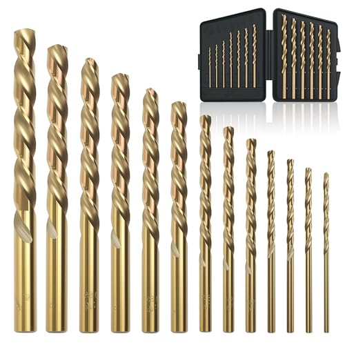 BeHappy Kobalt-Bohrer-Set, M35 HSS, 135-Grad-Spitze, Spiralbohrerlänge für gehärtetes Metall, Edelstahl, Gusseisen, Holz und Kunststoffe, mit Index-Aufbewahrungskoffer, 1/16-1/4 Zoll, 13-teilig von BeHappy