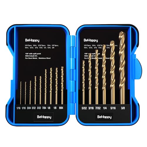 BeHappy Kobalt-Bohrer-Set, M35 HSS, 135-Grad-Spitze, Spiralbohrerlänge für gehärtetes Metall, Edelstahl, Gusseisen, Holz und Kunststoffe, mit Index-Aufbewahrungskoffer, 1/16-3/8 Zoll, 15-teilig BeHappy Kobalt-Bohrer-Set, M35 HSS, 135-Grad-Spitze, Spiralbohrerlänge für gehärtetes Metall, Edelstahl, Gusseisen, Holz und Kunststoffe, mit Index-Aufbewahrungskoffer, 1/16-3/8 Zoll, 15-teilig von BeHappy