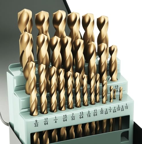 BeHappy Kobalt-Bohrer-Set (1/16 Zoll - 1/2 Zoll), M35 HSS, 135-Grad-Spitze, Twist-Jobber-Länge für gehärtetes Metall, Edelstahl, Gusseisen, Holz und Kunststoffe, mit Index-Aufbewahrungskoffer, 29 von BeHappy