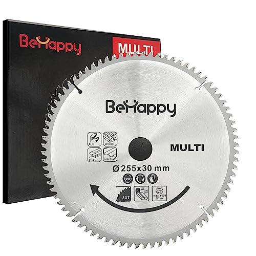 BeHappy Kreissägeblatt Metall, Handkreissägeblatt 255 x 2.6 x 30 mm, Kreissägeblätter 80 Zähne für Holz, Metall, Aluminium BeHappy Kreissägeblatt Metall, Handkreissägeblatt 255 x 2.6 x 30 mm, Kreissägeblätter 80 Zähne für Holz, Metall, Aluminium von BeHappy