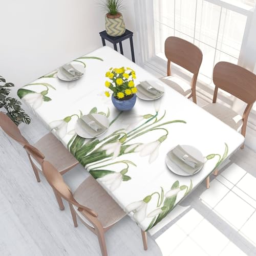 Tischdecke, wasserdicht, mit elastischem Rand, Tischdecke, 1,2 m, für die Küche, weiße Schneeglöckchen-Blume, botanische Aquarellmalerei Tischdecke, wasserdicht, mit elastischem Rand, Tischdecke, 1,2 m, für die Küche, weiße Schneeglöckchen-Blume, botanische Aquarellmalerei von BeNtli