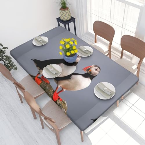 Tischdecke, wasserdicht, passgenau, Tischdecke mit elastischen Kanten, 1,2 m für die Küche, Papageientaucher-Vogel-Paar von BeNtli