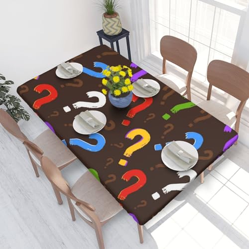 Tischdecke, wasserdichte, passgenaue Tischdecke mit elastischen Kanten, 1,2 m für die Küche, buntes Fragezeichen von BeNtli