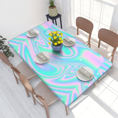 Tischdecke, wasserdichte, passgenaue Tischdecke mit elastischen Kanten, 1,2 m für die Küche, holografischer Abstrakter Hintergrund in Pastellneonfarben von BeNtli