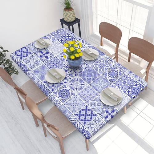 Tischdecke, wasserdichte, passgenaue Tischdecke mit elastischen Kanten, 1,2 m für die Küche, traditionelle verzierte portugiesische dekorative Fliesen, Azulejos-Fliesen, Vintage-Stil Tischdecke, wasserdichte, passgenaue Tischdecke mit elastischen Kanten, 1,2 m für die Küche, traditionelle verzierte portugiesische dekorative Fliesen, Azulejos-Fliesen, Vintage-Stil von BeNtli