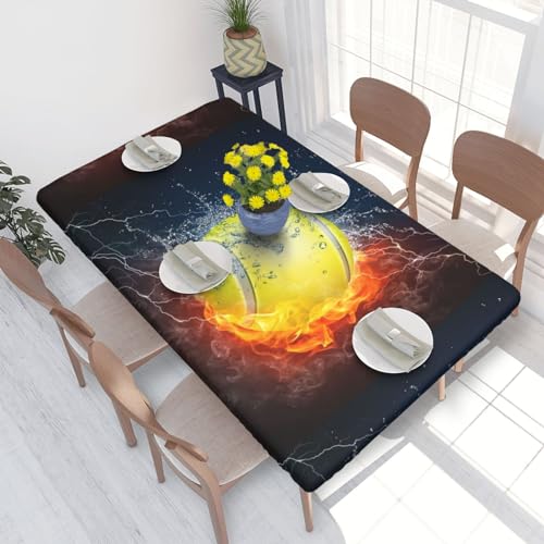 Tischdecke, wasserdichte Tischdecke mit elastischen Kanten, 1,2 m, für Küche, Tennisball in Feuer und Wasser von BeNtli