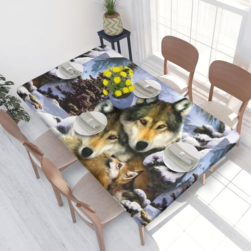 Tischdecke, wasserdichte Tischdecke mit elastischen Kanten, 1,2 m für die Küche, Tierwelt, Wolf von BeNtli