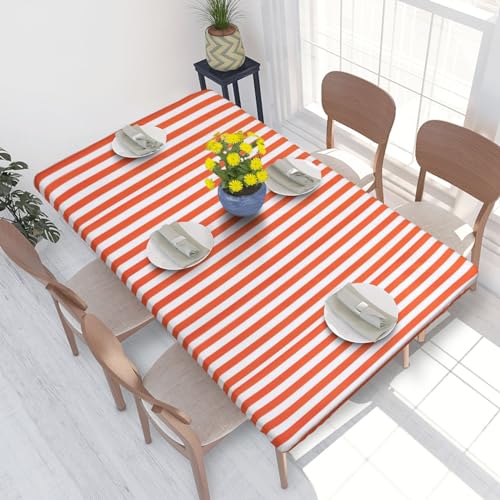 Tischdecke, wasserdichte Tischdecke mit elastischen Kanten, 1,2 m für die Küche, orange und dann weiß gestreift von BeNtli