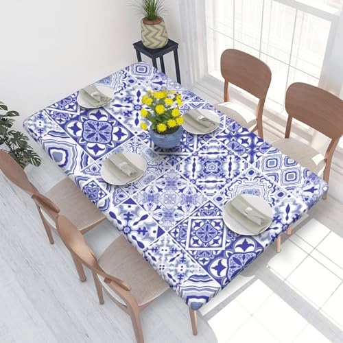 Tischdecke, wasserdichte Tischdecke mit elastischen Kanten, 1,2 m für die Küche, traditionelle, wunderschöne portugiesische Dekorfliesen, Azulejos-Fliesen von BeNtli