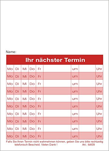 10 Terminblöcke maxi mit 10 Terminfelder DIN A6, 500 Terminzettel, in rot, tb609 von BeWeSt