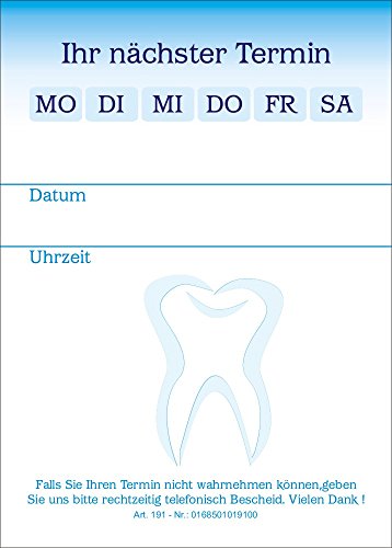 10 Terminblöcke mit je 50 Terminzettel, Terminblock tb191 Zahnarztpraxis in blau von BeWeSt