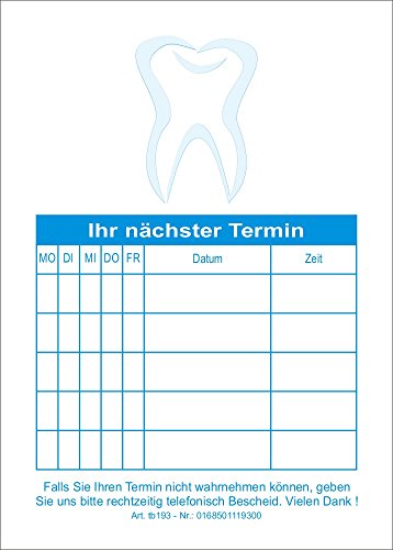 10 Terminblöcke mit je 50 Terminzettel, Terminblock tb193 Zahnarztpraxis in blau von BeWeSt
