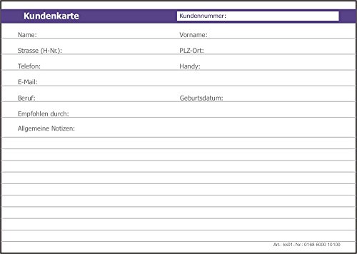 100 Karteikarten neutral für viele Berufe geeignet, Kundenkarten KK01, KEINE KLAPPKARTEN von BeWeSt