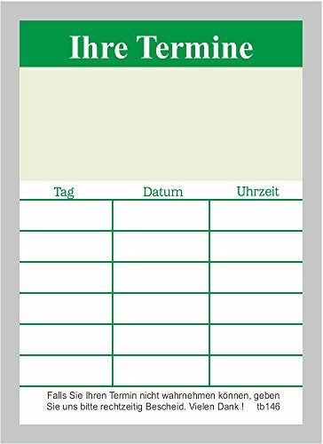 20 neutrale Terminblöcke mit je 50 Terminzettel, Terminblock tb146 grün Heilpraktiker und andere Berufe von BeWeSt