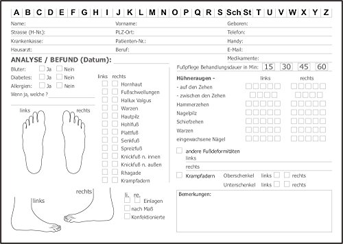 250 Karteikarten für Fußpflege Pediküre mit Analyse, Kundenkarten KK03, KEINE KLAPPKARTEN von BeWeSt