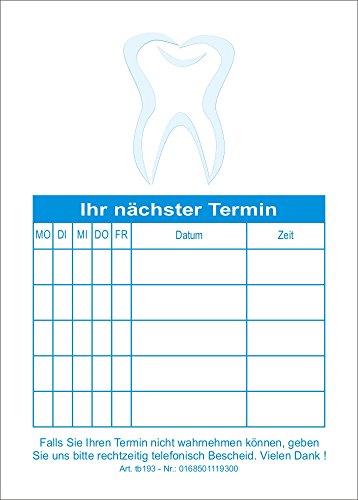 50 Terminblöcke mit je 50 Terminzettel, Terminblock tb193 Zahnarztpraxis in blau von BeWeSt