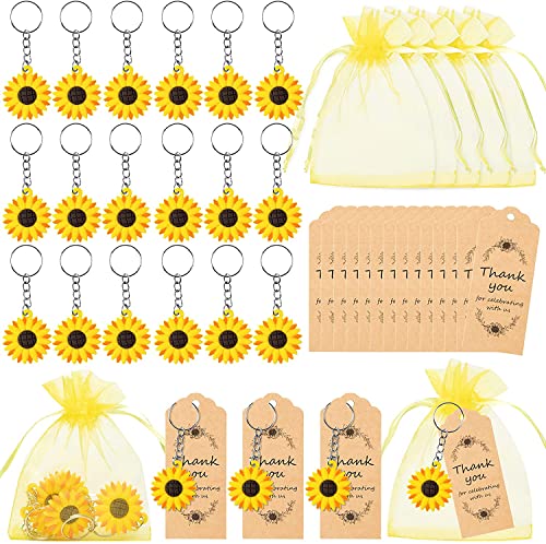 BeYumi 20Satz Sonnenblume Dankeschön Partei Bevorzugungen Inklusive Schlüsselanhängern Organza-Beutel Kraft-Anhänger Verzierung Sonnenblume Geburtstag Geschenk Sommer Party-Zubehör Hochzeit Dekoration von BeYumi