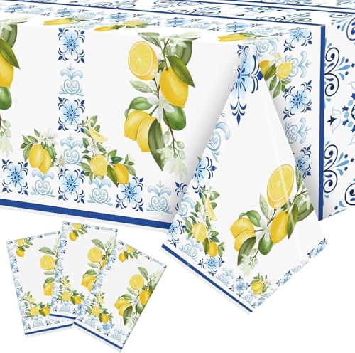 BeYumi 3-Set Capri-Zitronen-Thema Tischdecke Party Dekoration Mittelmeer-Zitronen-Muster Einweg Plastik Tischabdeckungus Wattierbare Zitronen Tischdecke für Frühling-Sommer Obst Party Tisch BeYumi 3-Set Capri-Zitronen-Thema Tischdecke Party Dekoration Mittelmeer-Zitronen-Muster Einweg Plastik Tischabdeckungus Wattierbare Zitronen Tischdecke für Frühling-Sommer Obst Party Tisch von BeYumi