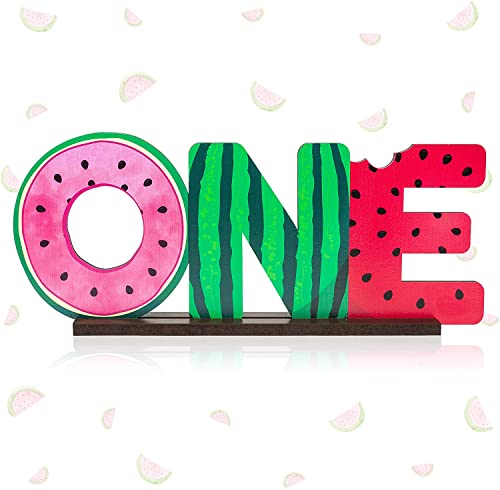 BeYumi Wassermelone One Buchstabe Logo Tisch Holzdekorationen One in a Melon Party Dekorationen für Baby Jungen Mädchen Sommer Obst Wassermelone Thema 1. Geburtstag Meilenstein Baby Foto Requisiten von BeYumi
