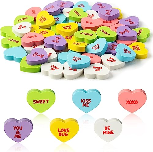 BeYumi Mini-Radiergummis für Kinder zum Valentinstag für Gespräche in verschiedenen Farben für Schule Klassenzimmer für Studenten Hausaufgaben Geschenk Füllung 60 Stück VD Candy Heart Eraser von BeYumi