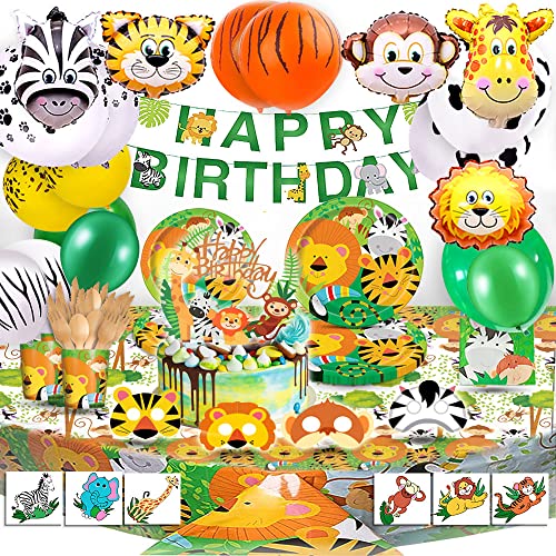 Bea’s party dschungel deko kindergeburtstag safari party geschirr set pappteller tiere Geburtstagsdeko luftballons wald tiere biologisch abbaubares partygeschirr Pappbecher safari dschungeltiere deko von Bea's Party