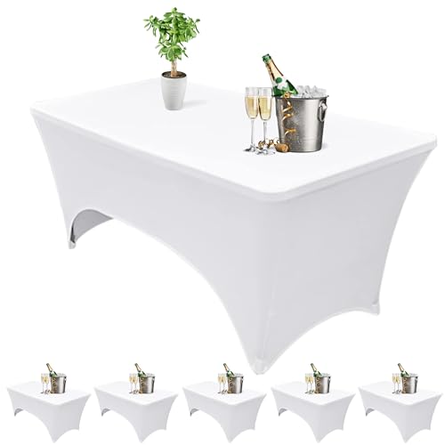 Bea's Party Spandex Tischtuch, Stretch Rechteckige weiße tischdecke Stoff, tischdecke weiß bügelfrei 6ft, 5 Pack für Veranstaltung, Hochzeit, Bankett (5 Pack) von Bea's Party