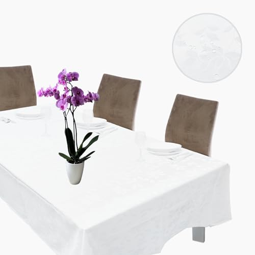 Bea's Party Tischdecke, schmutzabweisend, Weiß, elegant, Baumwollstoff mit schmutzabweisender Behandlung, 150 cm x 250 cm, rechteckig, groß, weiß, für Esszimmer, Restaurant, Catering von Bea's Party
