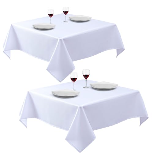 Bea's Party Tischdecke quadratisch Weiß, tischdecke quadratisch 157x157 cm, White Table Cover, tischdecke abwaschbar, Weiße kleine tischdecke weiß Stoff (Weiss, Pack 2) von Bea's Party