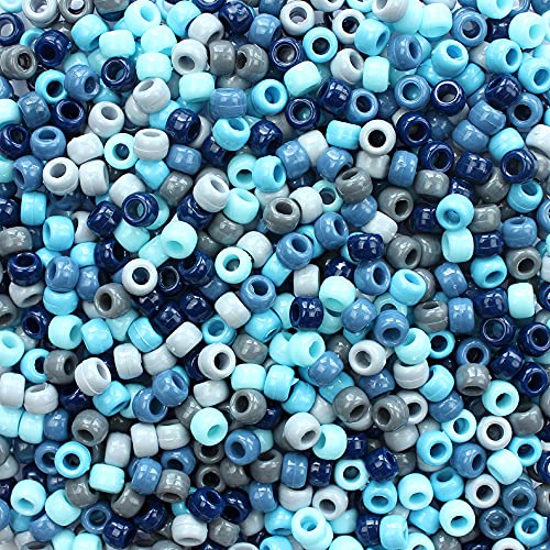 Blaue Camouflage-Pony-Perlen, hergestellt in den USA, 6 x 9 mm, Kunststoffperlen für Banner, Konzert-Festival-Armbänder, Halsketten, Schlüsselanhänger und Schmuck, Haarflechten, Kunst und Handwerk von Bead Bee