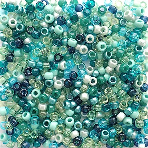 Blaugrün-blaue Schmuckmischung, Pony-Perlen, hergestellt in den USA, 6 x 9 mm, Kunststoff-Bastelperlen für Banner, Konzert-Festival-Armbänder, Halsketten, Schlüsselanhänger und Schmuck, Kunst und von Bead Bee