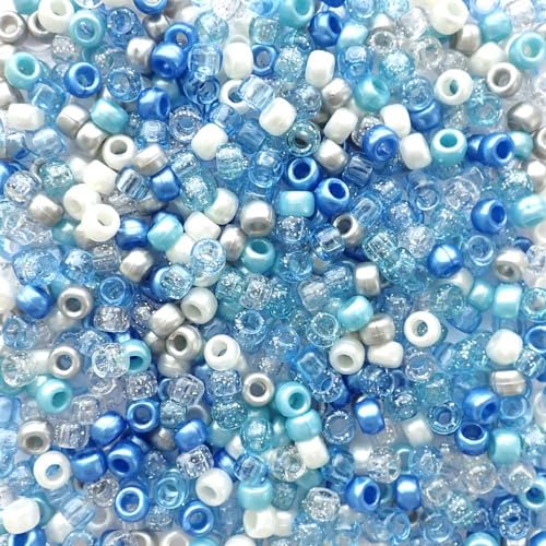 Blue Wonderland Mix Pony-Perlen, hergestellt in den USA, 6 x 9 mm, Kunststoff-Bastelperlen für Banner, Konzert-Festival-Armbänder, Halsketten, Schlüsselanhänger und Schmuck, Haarzöpfe, Kunst und von Bead Bee