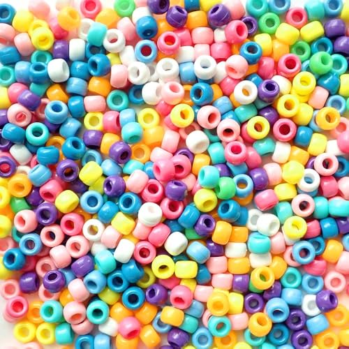 Bunte undurchsichtige Pony-Perlen, hergestellt in den USA, 6 x 9 mm, mehrfarbige Kunststoffperlen für Banner, Konzert-Festival-Armbänder, Halsketten, Schlüsselanhänger und Schmuck, Kunst und Handwerk von Bead Bee