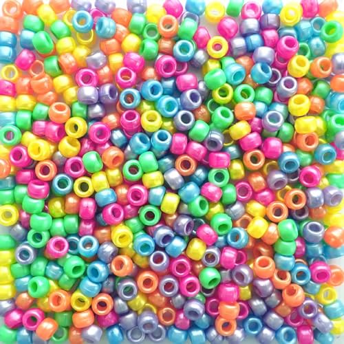 Karnevalsperlen-Mix-Pony-Perlen, hergestellt in den USA, 6 x 9 mm, Kunststoff-Bastelperlen für Banner, Konzert-Festival-Armbänder, Halsketten, Schlüsselanhänger und Schmuck, Haarflechten, Kunst und von Bead Bee
