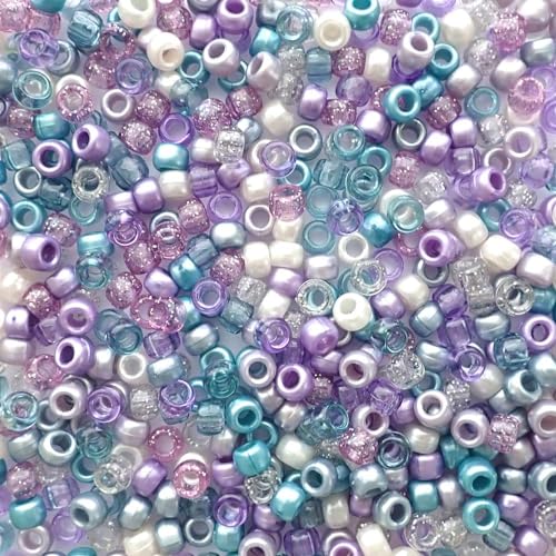Lavendel Sky Mix Pony-Perlen, hergestellt in den USA, 6 x 9 mm, Kunststoff-Bastelperlen für Banner, Konzert-Festival-Armbänder, Halsketten, Schlüsselanhänger und Schmuck, Haarflechten, Kunst und Lavendel Sky Mix Pony-Perlen, hergestellt in den USA, 6 x 9 mm, Kunststoff-Bastelperlen für Banner, Konzert-Festival-Armbänder, Halsketten, Schlüsselanhänger und Schmuck, Haarflechten, Kunst und von Bead Bee