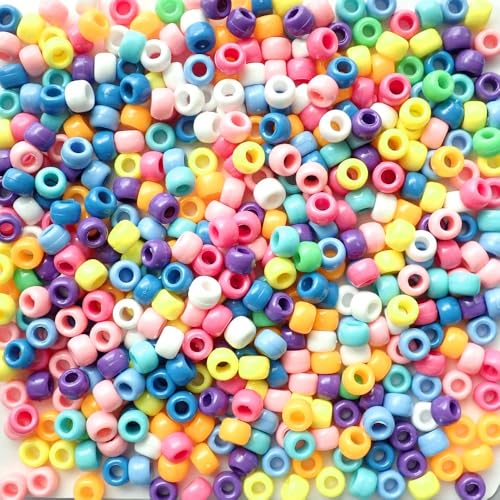 Leuchtende, undurchsichtige Pony-Perlen, hergestellt in den USA, 6 x 9 mm, Kunststoffperlen für Banner, Konzert-Festival-Armbänder, Halsketten, Schlüsselanhänger und Schmuck, Haarflechten, Kunst und von Bead Bee