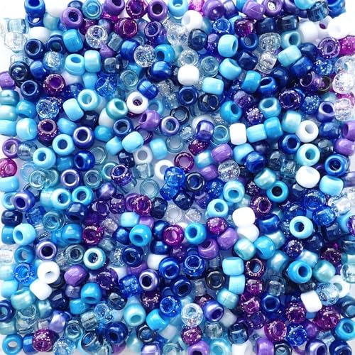 Majestic Sky Celestial Mix Pony-Perlen, hergestellt in den USA, 6 x 9 mm, Kunststoff-Bastelperlen für Banner, Konzert-Festival-Armbänder, Halsketten, Schlüsselanhänger und Schmuck, Haarflechten, Kunst von Bead Bee