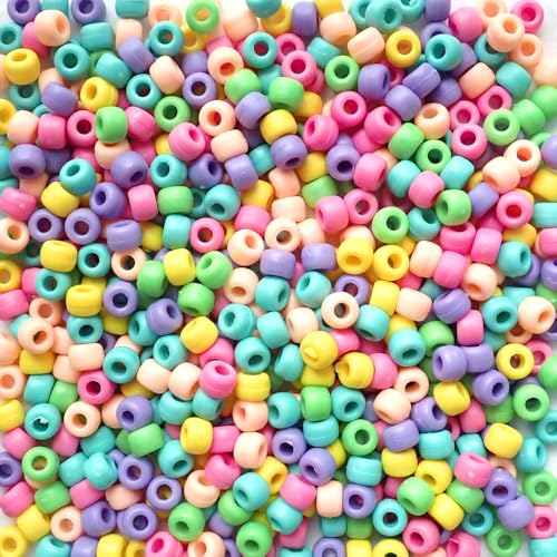 Matte helle Pastellmischung, Pony-Perlen, hergestellt in den USA, 6 x 9 mm, Kunststoffperlen für Banner, Konzert-Festival-Armbänder, Halsketten, Schlüsselanhänger und Schmuck, Haarflechten, Kunst und von Bead Bee