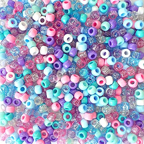 Meerjungfrau-Pony-Perlen, hergestellt in den USA, 6 x 9 mm, Kunststoff-Bastelperlen für Banner, Konzert-Festival-Armbänder, Halsketten, Schlüsselanhänger und Schmuck, Haarflechten, Kunst und Handwerk von Bead Bee