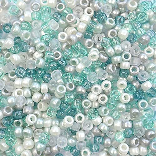 Ocean Mist Mix Pony-Perlen, hergestellt in den USA, 6 x 9 mm, Kunststoff-Bastelperlen für Banner, Konzert-Festival-Armbänder, Halsketten, Schlüsselanhänger und Schmuck, Haarflechten, Kunst und von Bead Bee