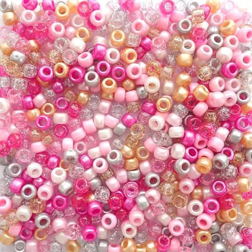 Pink Glamour Mix Pony-Perlen, hergestellt in den USA, 6 x 9 mm, Kunststoff-Bastelperlen für Banner, Konzert-Festival-Armbänder, Halsketten, Schlüsselanhänger und Schmuck, Kunst und Handwerk Pink Glamour Mix Pony-Perlen, hergestellt in den USA, 6 x 9 mm, Kunststoff-Bastelperlen für Banner, Konzert-Festival-Armbänder, Halsketten, Schlüsselanhänger und Schmuck, Kunst und Handwerk von Bead Bee