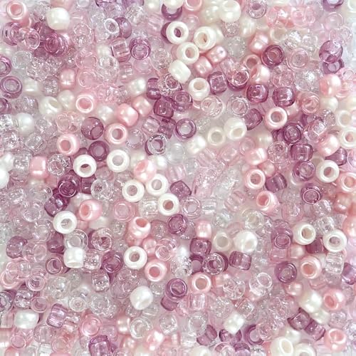 Pink Ice Mix Pony-Perlen, hergestellt in den USA, 6 x 9 mm, Kunststoffperlen für Banner, Konzert-Festival-Armbänder, Halsketten, Schlüsselanhänger und Schmuck, Kunst und Handwerk, Haarflechten von Bead Bee