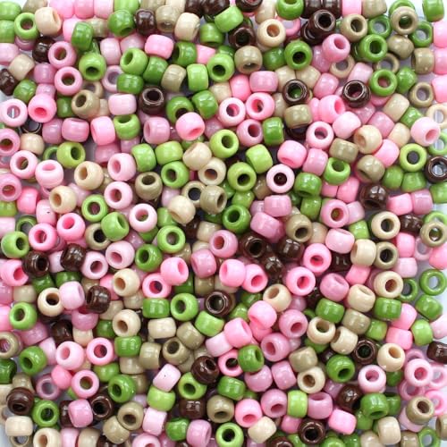 Pinke Camouflage-Pony-Perlen, hergestellt in den USA, 6 x 9 mm, Kunststoffperlen für Banner, Konzert-Festival-Armbänder, Halsketten, Schlüsselanhänger und Schmuck, Haarflechten, Kunst und Handwerk von Bead Bee