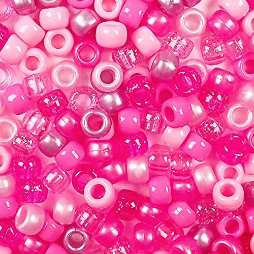 Pinke Pony-Perlen, hergestellt in den USA, 6 x 9 mm, Kunststoffperlen für Banner, Konzert-Festival-Armbänder, Halsketten, Schlüsselanhänger und Schmuck, Kunst und Handwerk, Haarflechten, Großpackung von Bead Bee