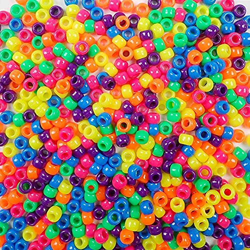 Pony-Perlen in Neonfarben, hergestellt in den USA, 6 x 9 mm, mehrfarbige Kunststoffperlen für Banner, Konzert-Festival-Armbänder, Halsketten, Schlüsselanhänger und Schmuck, Kunst und Handwerk von Bead Bee