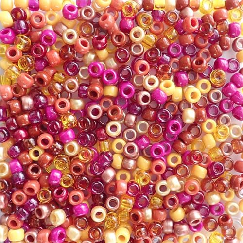 Pony-Perlen mit Herbst-Sonnenuntergang, hergestellt in den USA, 6 x 9 mm, Kunststoff-Bastelperlen für Banner, Konzert-Festival-Armbänder, Halsketten, Schlüsselanhänger und Schmuck, Haarflechten, Kunst von Bead Bee