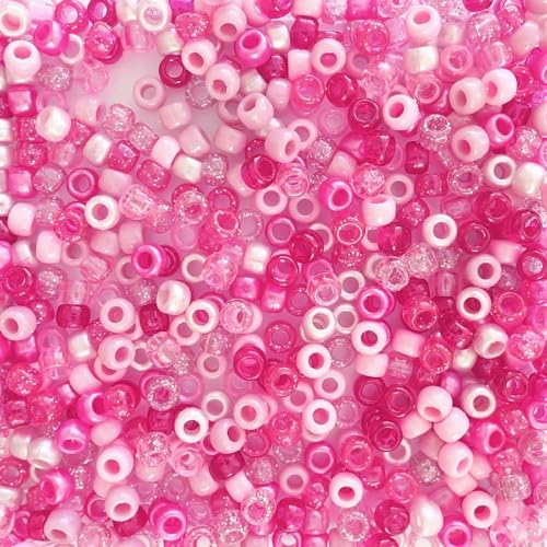 Pretty Pinks Mix Pony-Perlen, hergestellt in den USA, 6 x 9 mm, Kunststoff-Bastelperlen für Banner, Konzert-Festival-Armbänder, Halsketten, Schlüsselanhänger und Schmuck, Kunst und Handwerk von Bead Bee